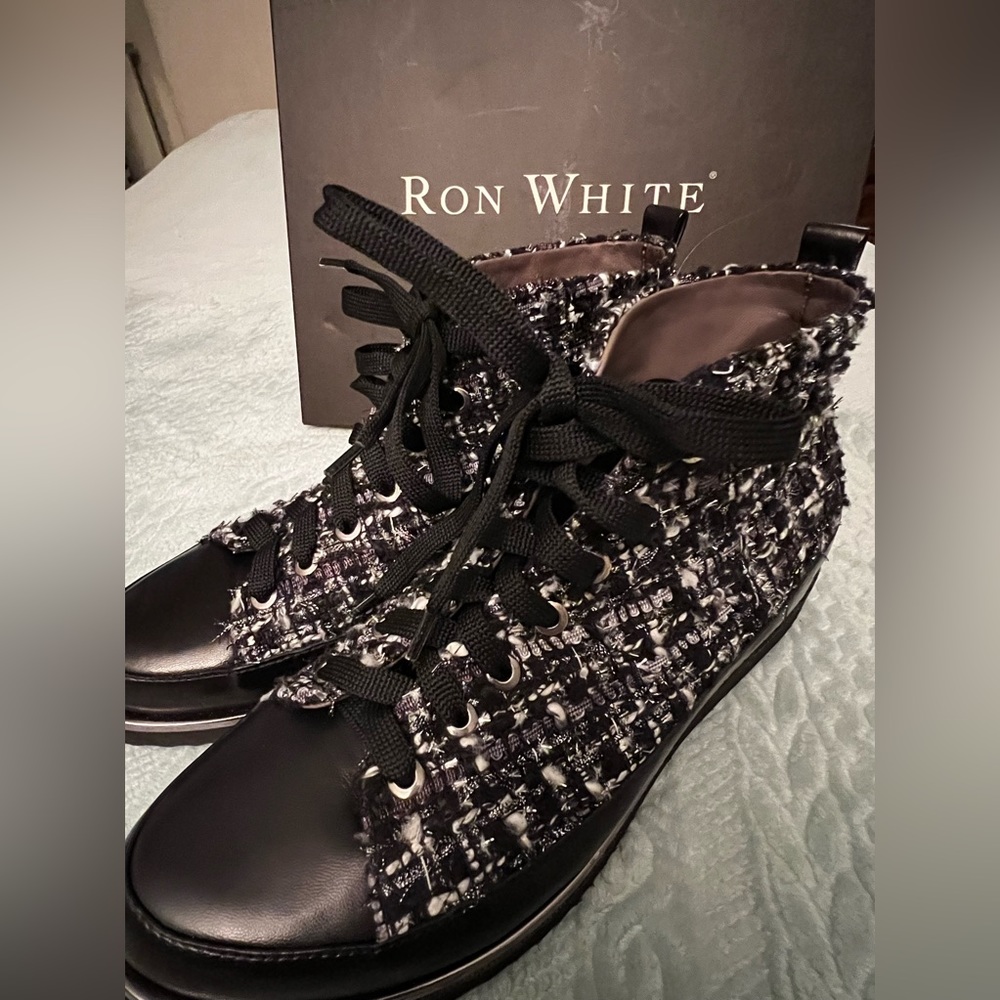 Ron White Black Tweed Women's Wedge Shoes